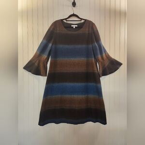 Sandra Darren Women's Multicolor 3/4 Bell Sleeve Knit Shift Dress Size 16 Midi